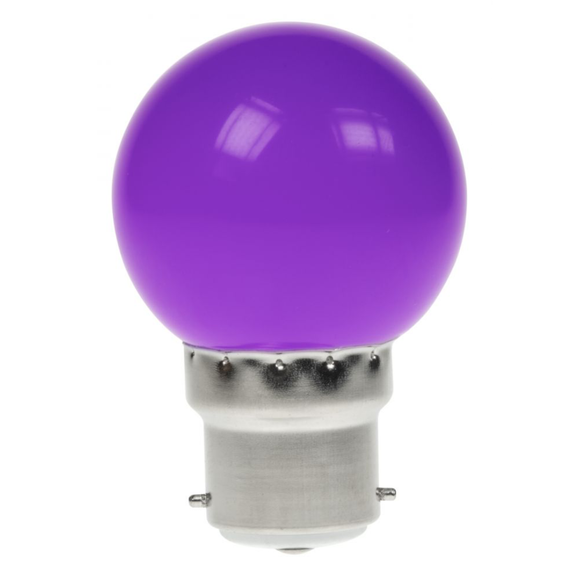 Prolite 240V 1.5W BC (B22) Purple LED Poly G45 Golf Ball Festoon Lamp