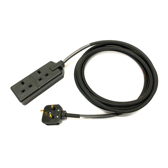 13 Amp 2 Gang Black Mains Extension Lead - H07RN-F Rubber Cable