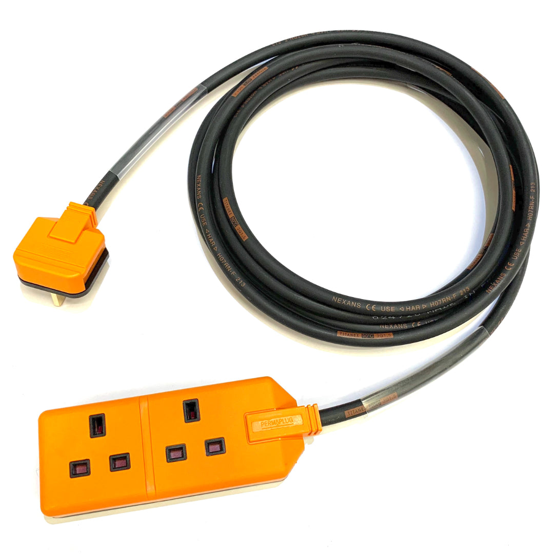 13A 2 Gang Heavy Duty Orange Extension Lead with H07RN-F Rubber