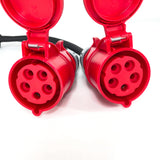 32A 5 Pin 400V IP44 2 Way 32A Sockets Soft Y Splitter H07RN-F Cable Adaptor