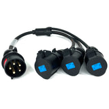 32A 5 Pin 400V to 32A 3 Pin 230V IP44 3 Way Sockets Soft Y Splitter H07RN-F Cable Adaptor | Black