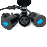 32A 5 Pin 400V to 32A 3 Pin 230V IP44 3 Way Sockets Soft Y Splitter H07RN-F Cable Adaptor | Black