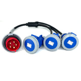 32A 5 Pin 400V to 32A 3 Pin 230V IP65 3 Way Sockets Soft Y Splitter H07RN-F Cable Adaptor