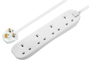 Masterplug 13 Amp 4 Gang White Mains Extension Lead - PVC Cable - 2m