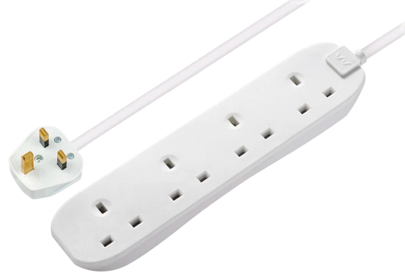 Masterplug 13 Amp 4 Gang White Mains Extension Lead - PVC Cable - 2m