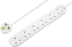Masterplug 13 Amp 6 Gang White Mains Extension Lead - PVC Cable - 2m