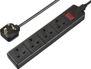 Masterplug 13 Amp 4 Gang Black Heavy Duty Mains Extension Lead - PVC Cable - 2m