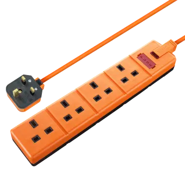 Masterplug 13 Amp 4 Gang Orange Heavy Duty Mains Extension Lead - PVC Cable - 2m