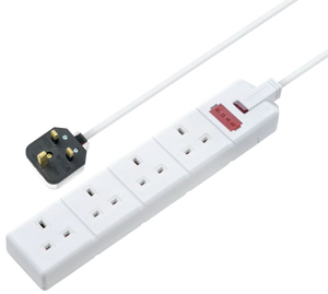 Masterplug 13 Amp 4 Gang White Heavy Duty Mains Extension Lead - PVC Cable - 2m