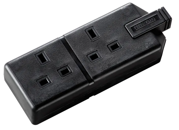 Masterplug Permaplug Heavy Duty 13A 2 Gang Trailing Socket - Black (ELS132B-01)