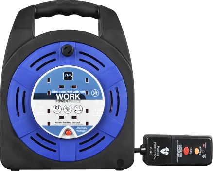 Masterplug 13 Amp 4 Gang Case Reel Mains Extension Lead with RCD - PVC Cable - 20m