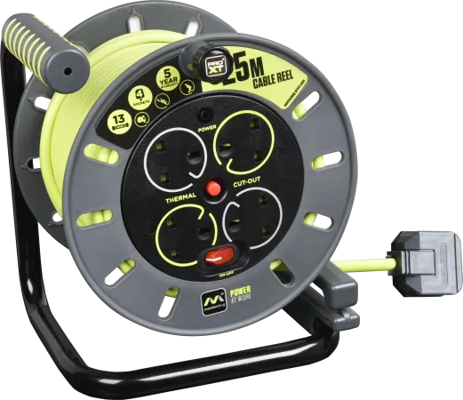 Masterplug Pro-XT 13 Amp 4 Gang Open Reel Mains Extension Lead - PVC Cable - 25m