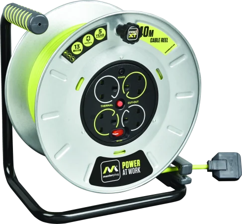 Masterplug Pro-XT 13 Amp 4 Gang Metal Open Reel Mains Extension Lead - PVC Cable - 40m