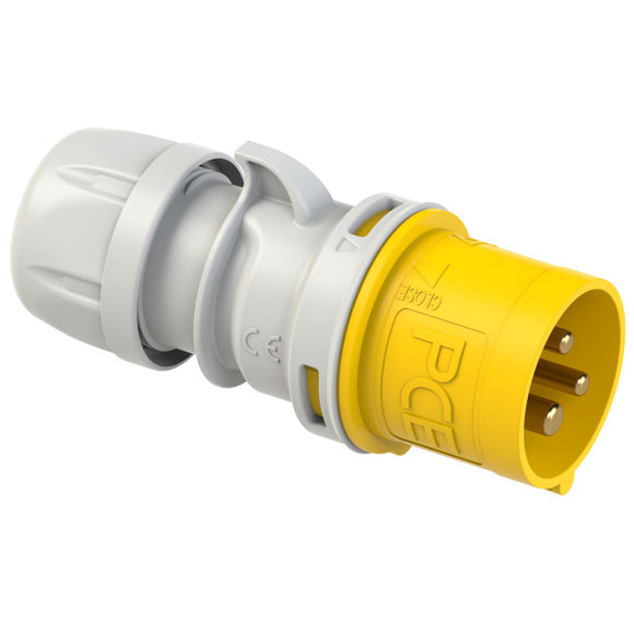 PCE 32A 110V 3 Pin 2P+E IP44 Plug - Yellow (023-4)