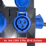 PCE ISCHL Distribution Box 63A 400V > 3x 32A 230V + 6x 16A 230V - RCBOs