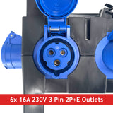 PCE ISCHL Distribution Box 32A 400V > 1x 32A 400V + 6x 16A 230V - RCBOs