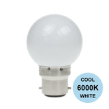 Prolite 240V 1.5W BC (B22) 6000K Daylight White LED Poly G45 Golf Ball Festoon Lamp