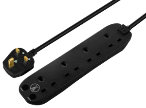 Masterplug 13 Amp 4 Gang Surge Protected Black Mains Extension Lead - PVC Cable - 2m