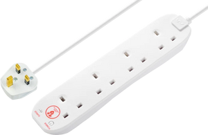 Masterplug 13 Amp 4 Gang Surge Protected White Mains Extension Lead - PVC Cable - 2m