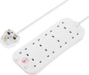 Masterplug 13 Amp 8 Gang Surge Protected White Mains Extension Lead - PVC Cable - 2m