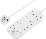 Masterplug 13 Amp 8 Gang Surge Protected White Mains Extension Lead - PVC Cable - 2m