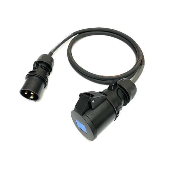 16A Plug to 32A Socket 3 Pin 230V IP44 H07RN-F Adaptor Cable | Black