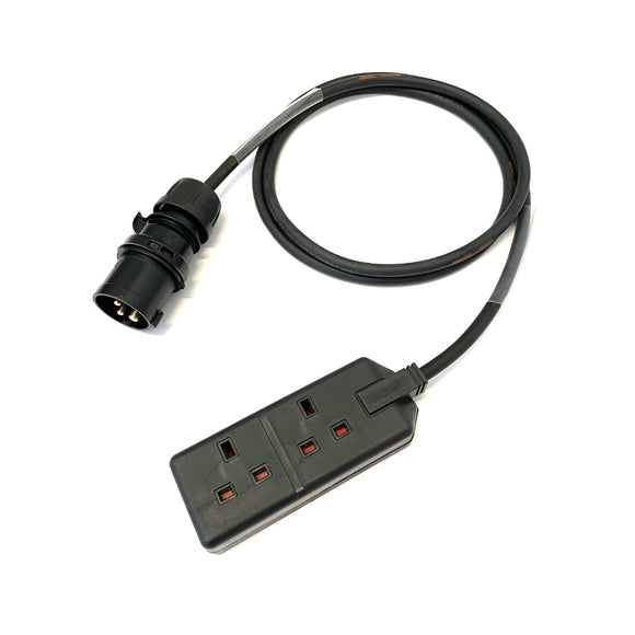 16A Plug to 13A 2-Gang Socket 3 Pin 230V H07RN-F Adaptor Cable | Black