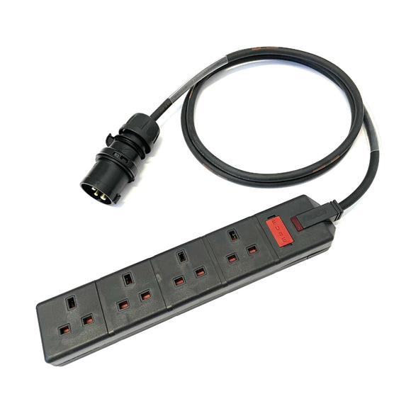 16A Plug to 13A 4-Gang Socket 3 Pin 240V H07RN-F Adaptor Cable | Black