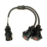 32A 5 Pin 400V IP44 2 Way Soft Y Splitter H07RN-F Cable Adaptor | Black