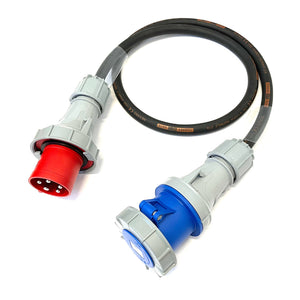 63A 5 Pin 415V Plug to 63A 3 Pin 240V Socket IP67 H07RN-F Cable Adaptor
